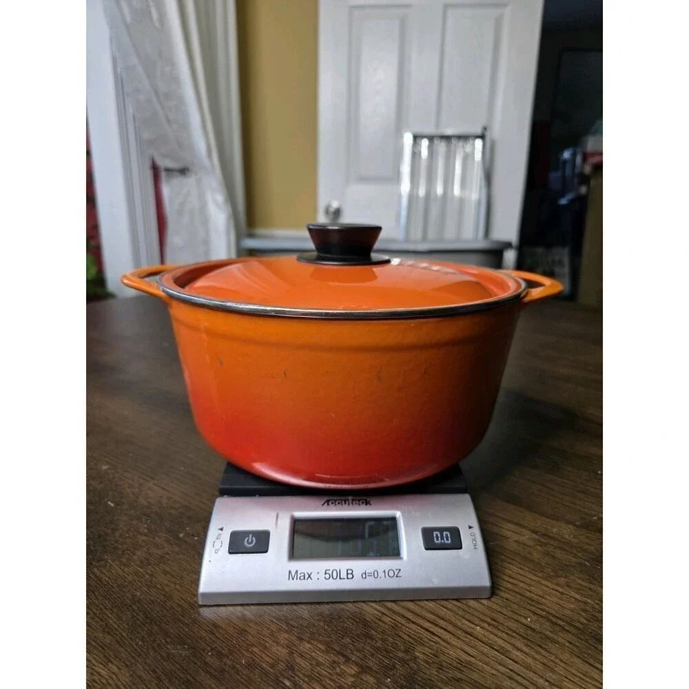 Vintage Cousances #16 Enameled Cast‎ Iron Sauce Pan Pot Orange Made In France